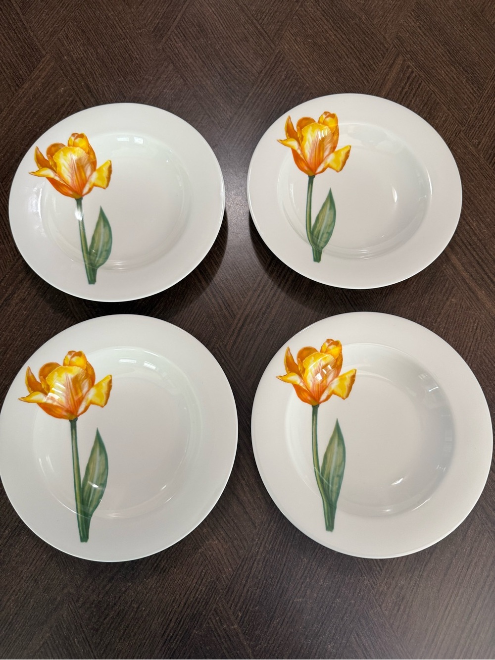 Richard Ginori 1735 Antinea Bone China Yellow Tulip Rimmed Soup Bowls, set of 4